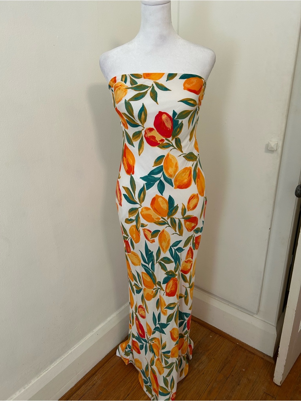 Strapless Maxi Dress with Citrus Floral Print (oranges & lemons)🍋